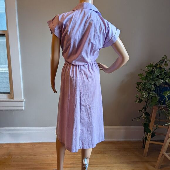 Vintage 80s TropiCool Lavender Purple Shirt Dress Cotton Midi Size 12 - Picture 3 of 15